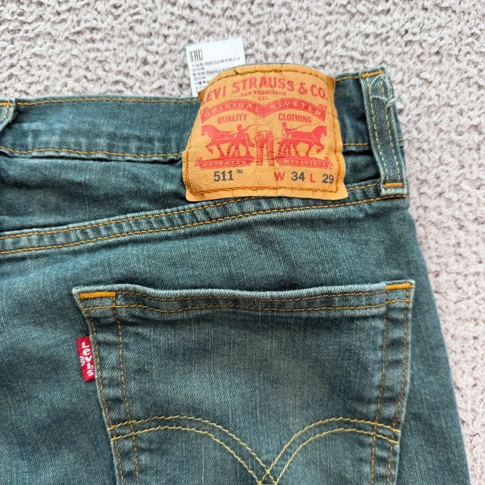 Levis 511 Slim Fit Jeans Mens 34x29 Dark Teal Green Stretch Denim 04511-5367